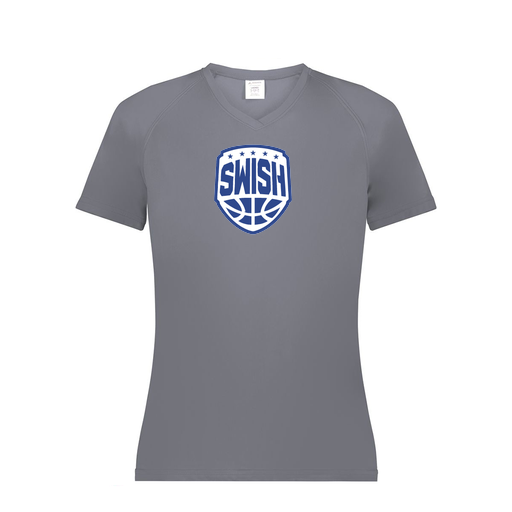 [2792.059.XS-LOGO1] Ladies Smooth Sport V-Neck T-Shirt (Female Adult XS, Gray, Logo 1)